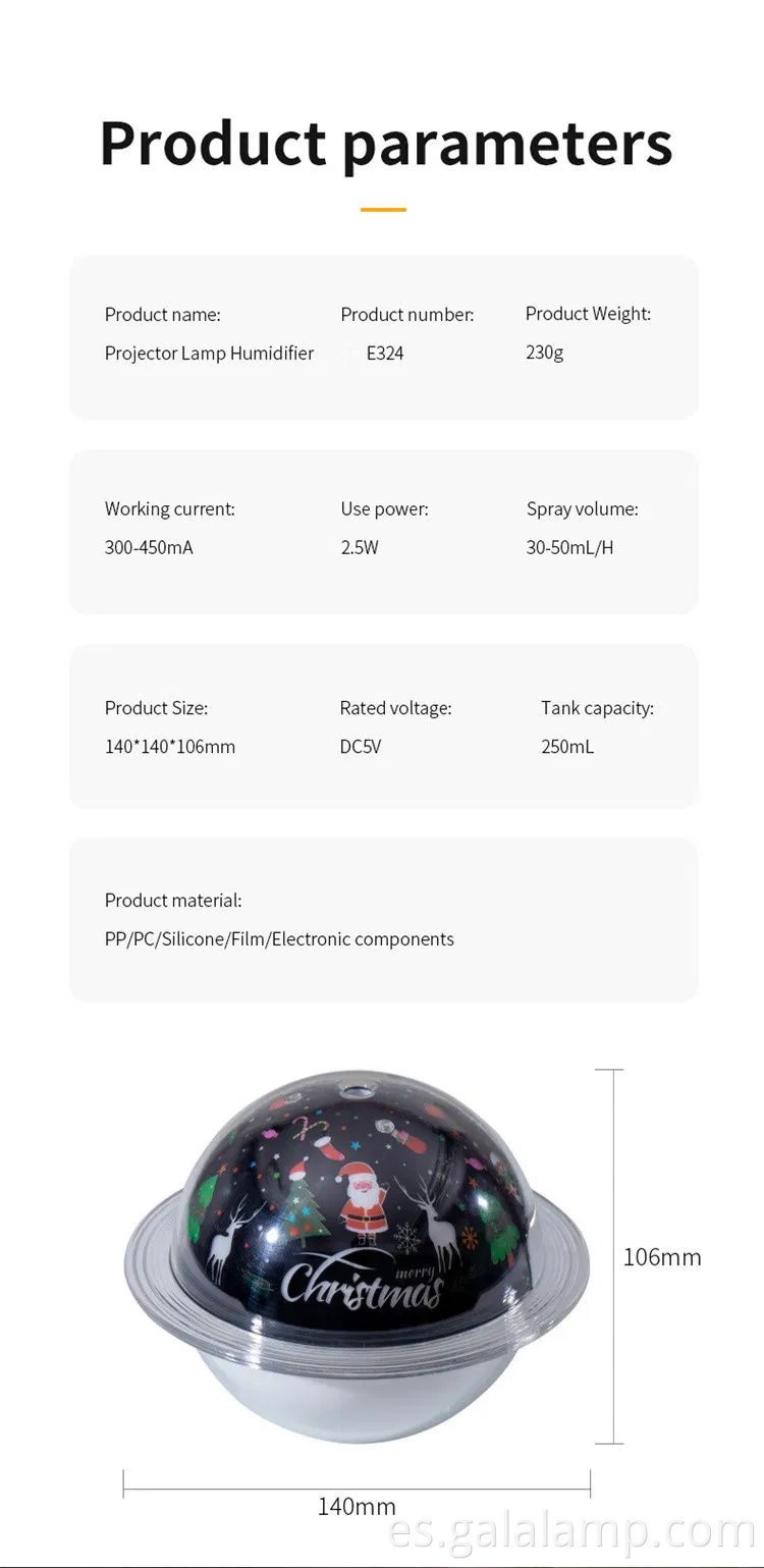 Planeta Humidificador de luz nocturna, USB, con soporte, humidificador